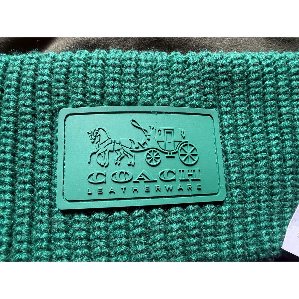 COACH NY WOOL BLEND HEADBAND LEATHER PATCH IN LIGHT PINE OS - Picture 2 of 4